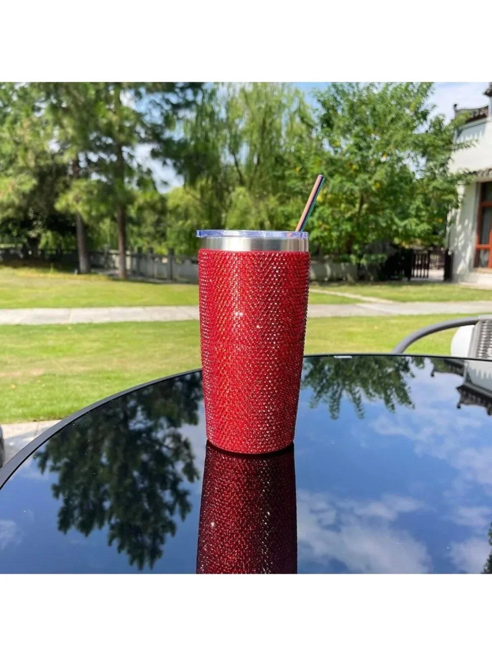 Glitter Rhinestone 20oz Stainless Steel Tumbler - Leak Proof Travel Mug with